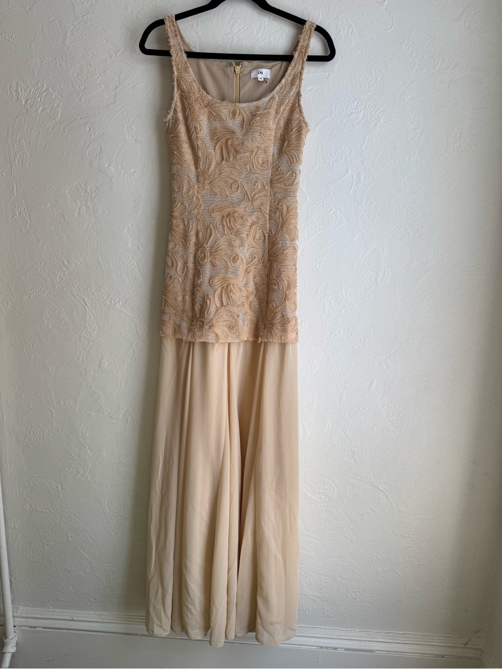 Revolve LPA Simona Maxi Dress Cream Floral Lace Bustier Detail Size Extra Small
